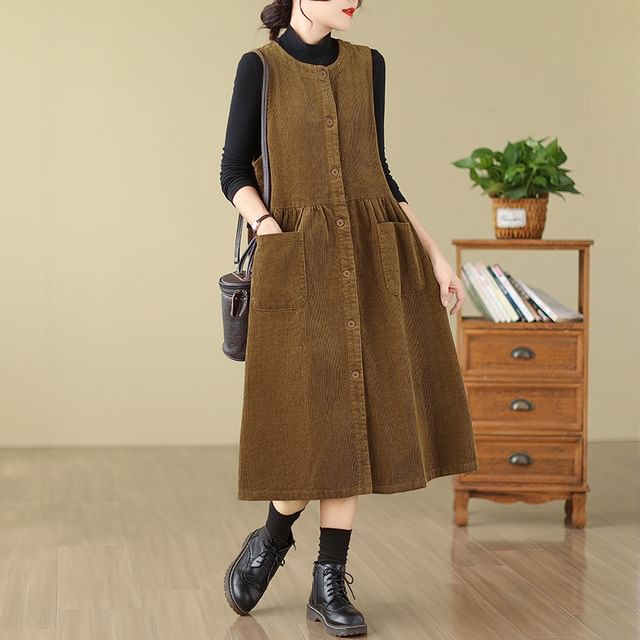 mens brown casual dress boots CORDUROY PINAFORE DRESS main image 1