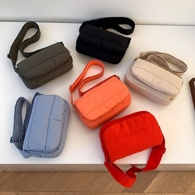 FAYLE-Plain Ribbed Flap Crossbody Bag