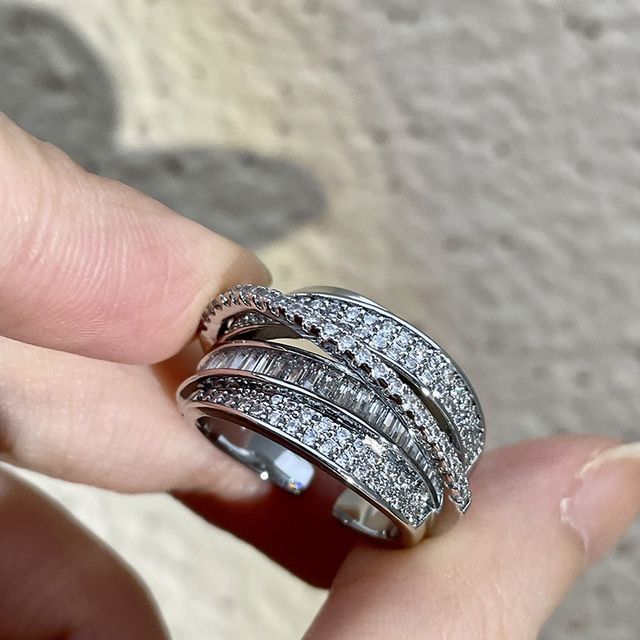 Seirios-Layered Rhinestone Alloy Ring