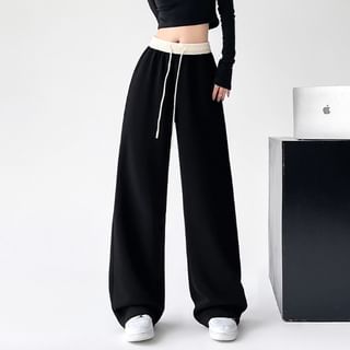 darkroesin Drawstring Waist Two Tone Wide Leg Sweatpants Sale
