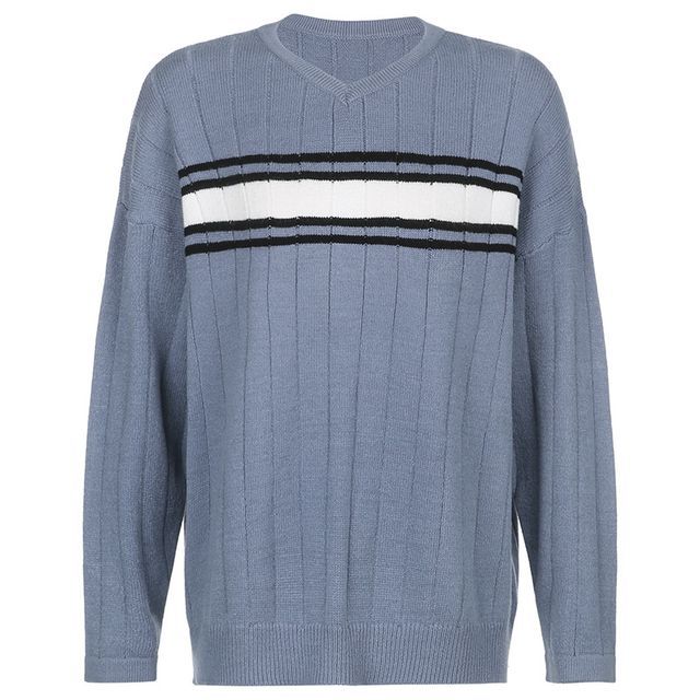 striped v neck sweater