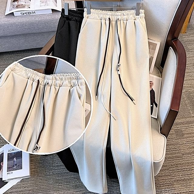 tropibreeze-Plus Size Drawstring Waist Plain Straight Leg Pants