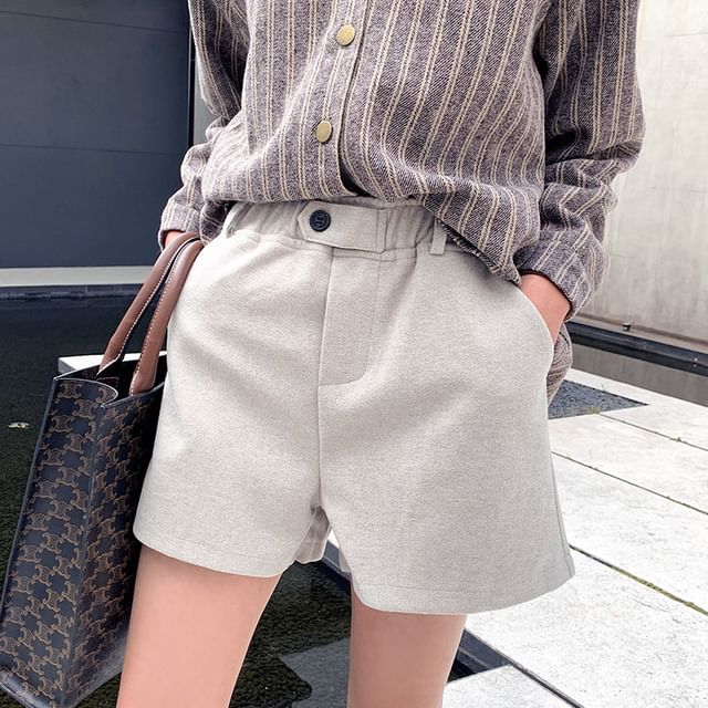 HYAKU-Elastic Waist Plain Shorts