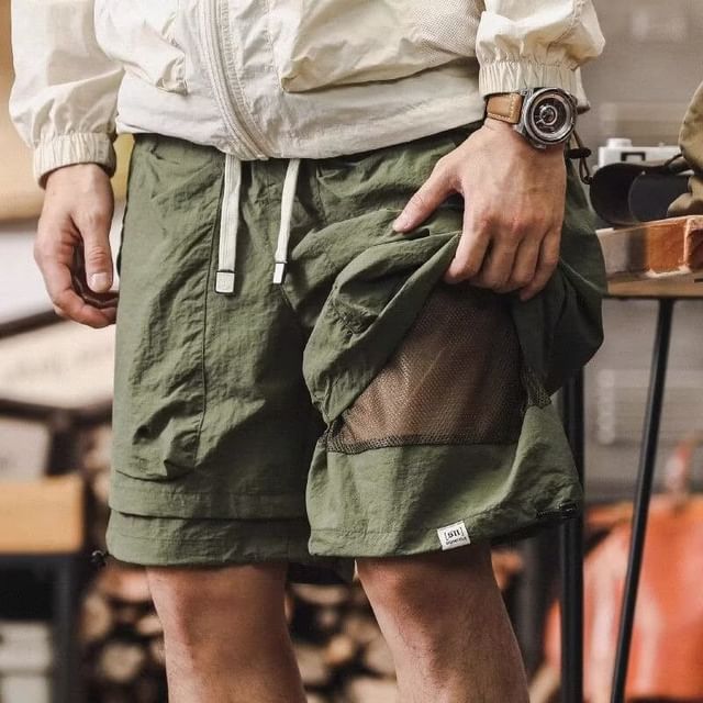 Neonity Wear-Drawstring Waist Plain Cargo Shorts