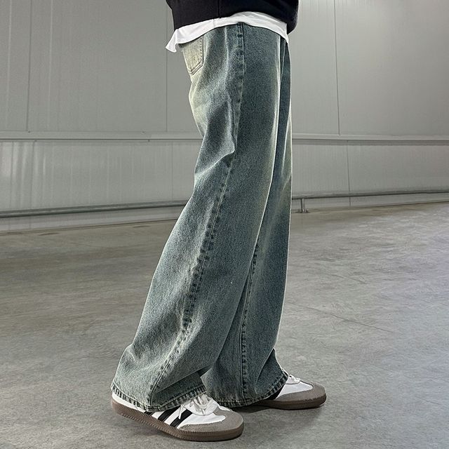 MRCYC-High Waist Washed Wide Leg Jeans