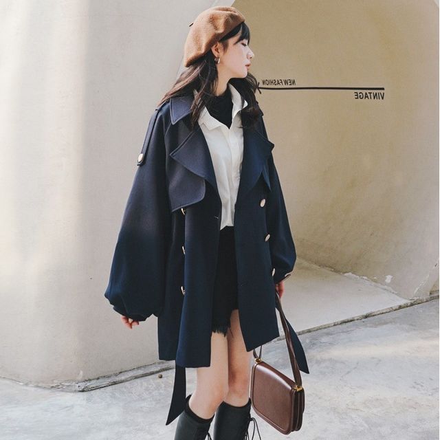 Lantern Sleeve Double Breasted Trench Jacket