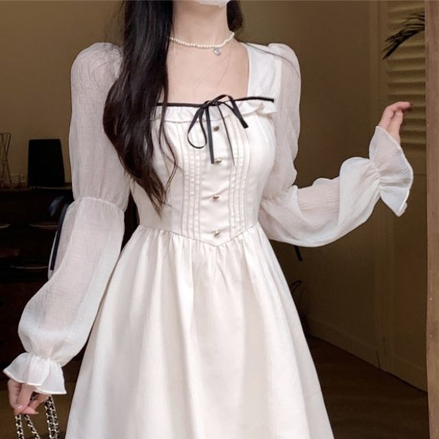 knee length dresses for ladies Open Back Big Bow Ivory Satin 3/4 Sleeve Flower Girl Dress main image 0