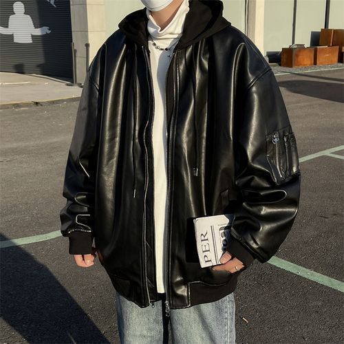 GuDayz - Mock Two-Piece Hooded Faux Leather Jacket | YesStyle