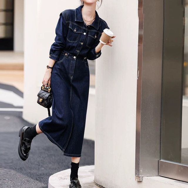 adrianna papell boat neck sleeveless a line taffeta dress Denim Tie-Up Midi Dress – Cefalu.in main image 1