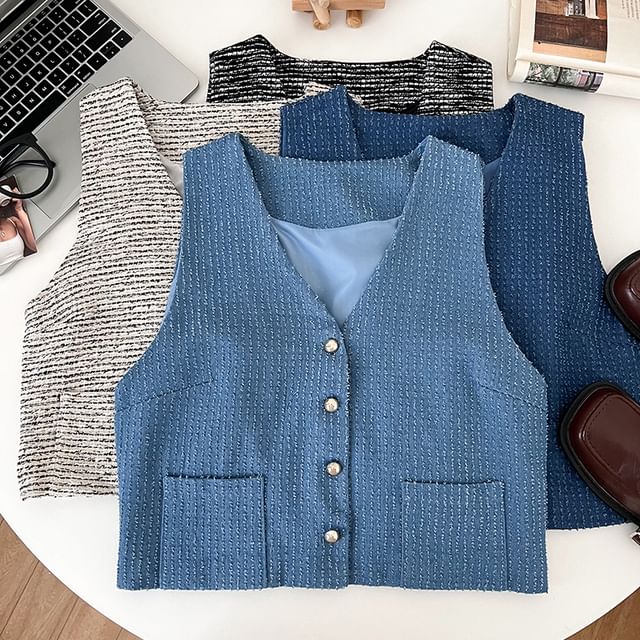DIYI-V-Neck Button Vest