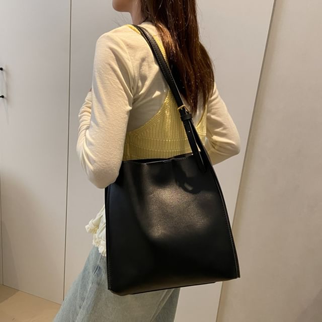 Skyglow-Faux Leather Bucket Bag