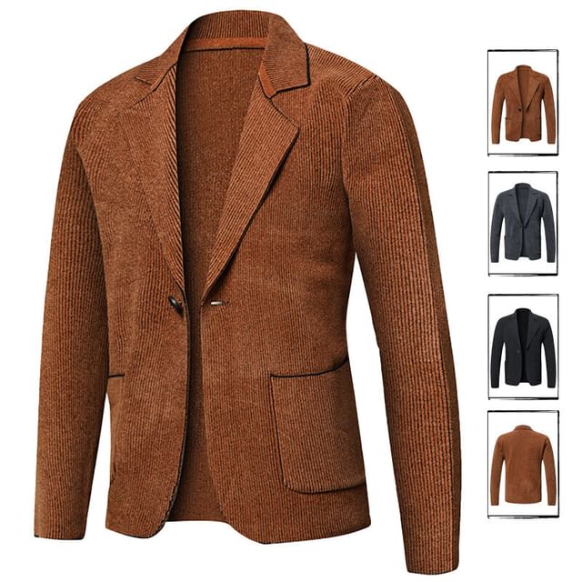 FORSETI-Notch Lapel Ribbed Single-Button Cardigan