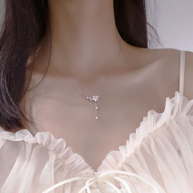 Hansha - 925 Sterling Silver Flower Pendant Lariat Necklace