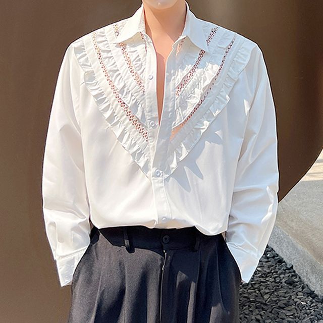 Bjorn-Plain Lace Trim Ruffle Shirt
