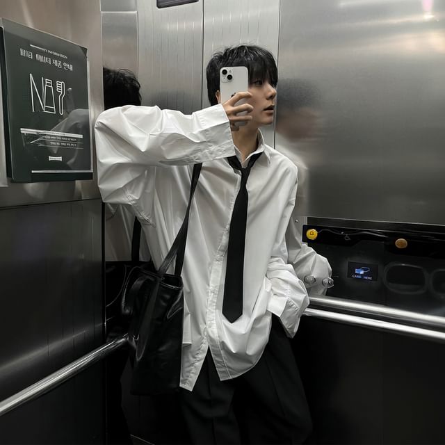 Okwano-Long Sleeve Collared Plain Shirt
