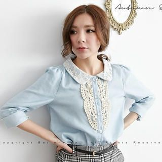 BAIMOMO - Lace-Collar Crochet-Trim Shirt | YesStyle