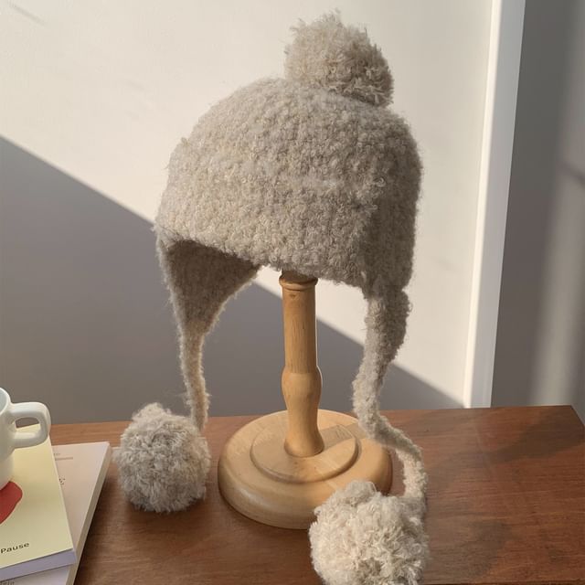 FROME-Plain Pom Pom Knit Trapper Hat
