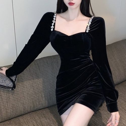 knee length dresses for ladies Ciao Lucia Genevieve Black Velvet Mini Dress with Bow XL main image 0