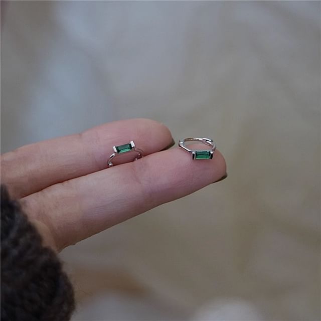 Dashiro-925 Sterling Silver Rhinestone Huggie Earring