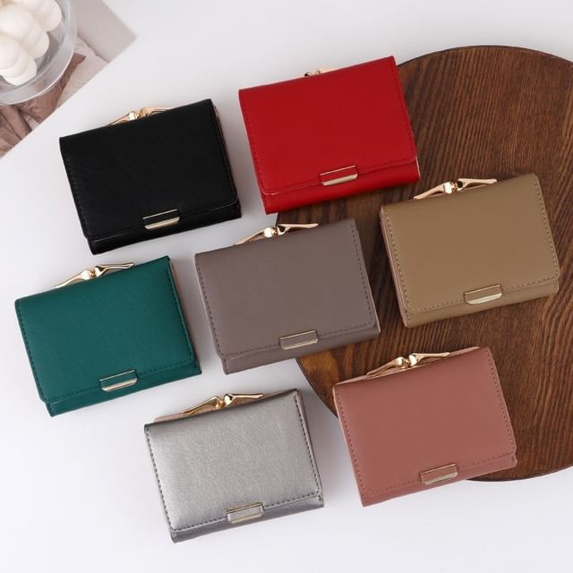 tablarosa-Plain Faux Leather Short Wallet