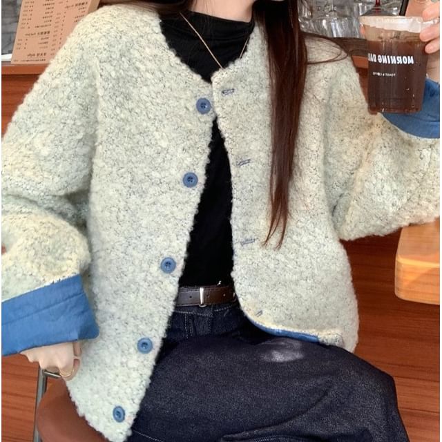 Trendycas-Plain Faux Shearling Single-Breasted Jacket