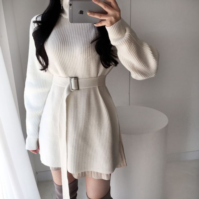 strapless open back dress Black Pleated Knit Midi Dress | Long Sleeve A-Line Sweater Dress with Pearl  Cuffs | Elegant Mock Neck Fall Work Dress for Women main image 0