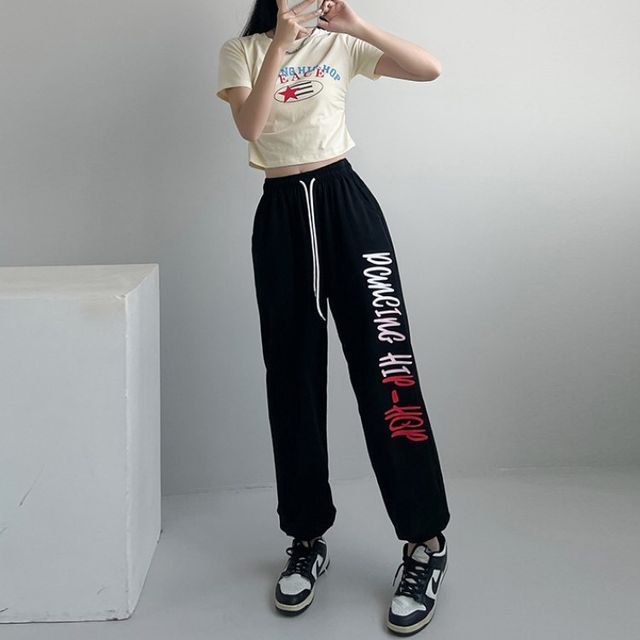 High Rise Drawstring-Cuff Sweatpants