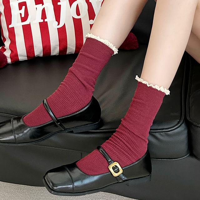 Mimiyu-Plain Lace Trim Socks Set
