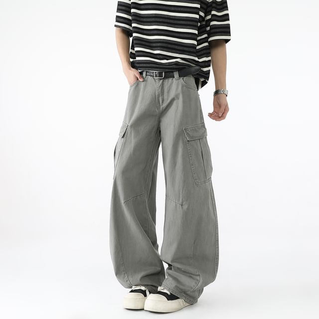 Filmas-High Waist Plain Wide Leg Cargo Pants