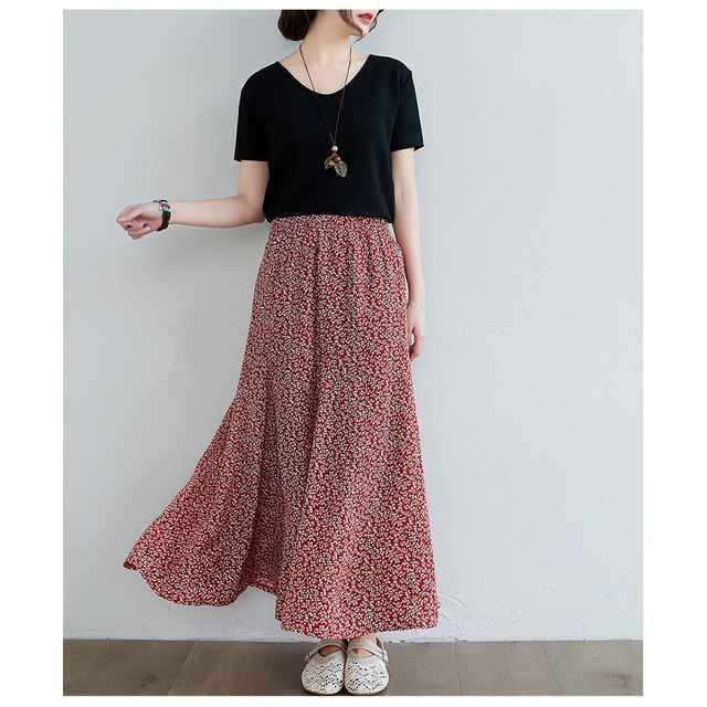 very long floral skirt