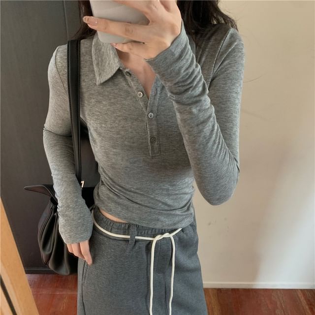 Beem-Long-Sleeve Collar Plain Tee