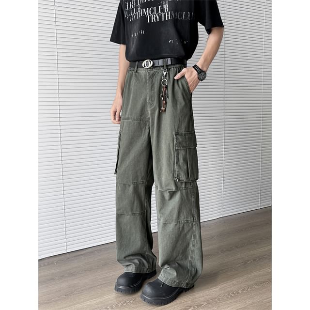 Plummie-High Waist Plain Wide Leg Cargo Pants
