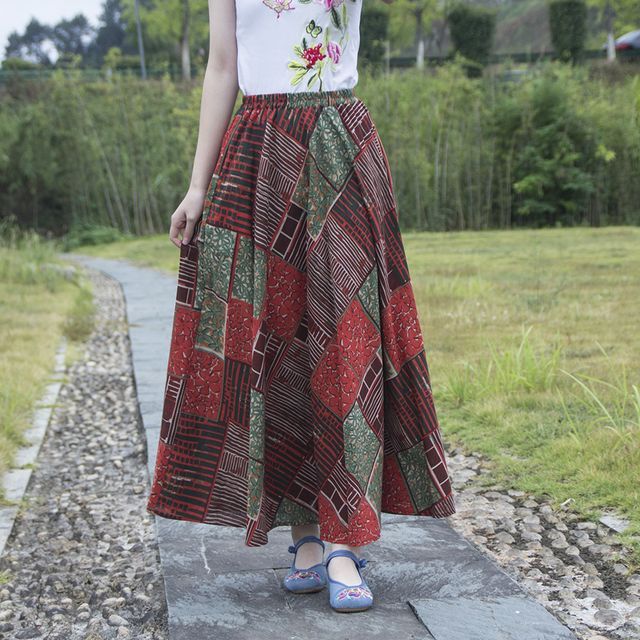 AITA-Pattern Panel Midi A-Line Skirt