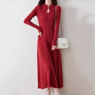 Gistinty Long-Sleeve Cutout Knit Midi A-Line Dress Sale