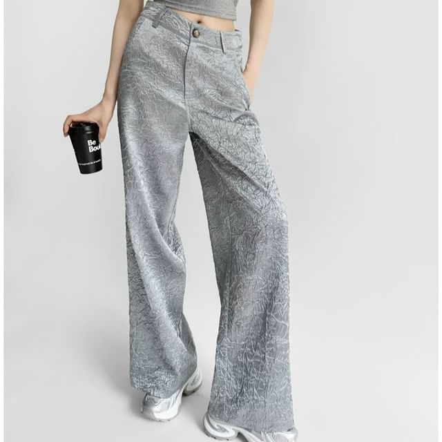 Ulark-High Waist Ruched Wide Leg Pants