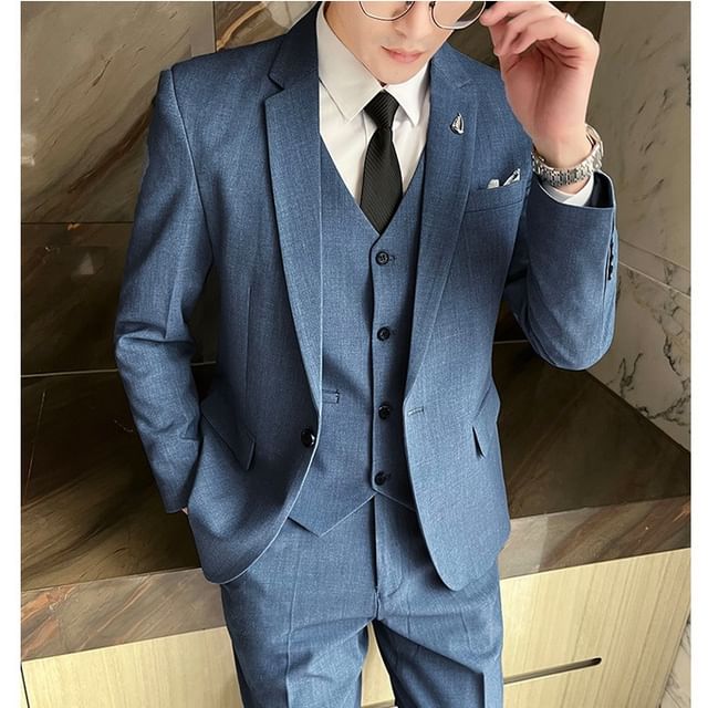 blue dress pants and vest Men's Stacy Adams Hybrid-Fit 3pc Suit Set, Jacket Vest and Pants Indigo / 42L / SM255H1-10 main image 0
