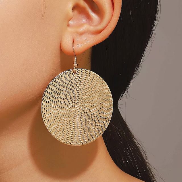 Sharkkira-Textured Disc Alloy Drop Earring