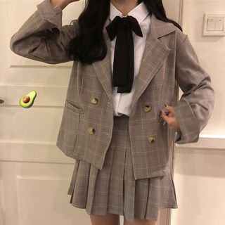 plaid mini skirt and blazer set