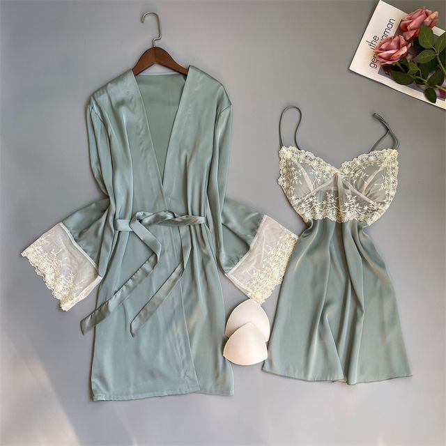 Lace Robe + Slip Dress | YesStyle