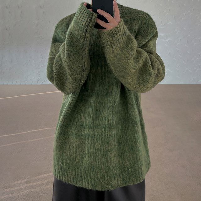 MRCYC-Crew Neck Plain Fluffy Sweater