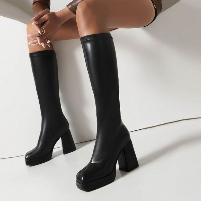 JY Shoes - Square Toe Platform Block Heel Knee High Boots | YesStyle