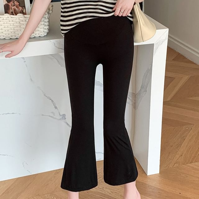 POKU-Maternity High Waist Plain Crop Flared Pants