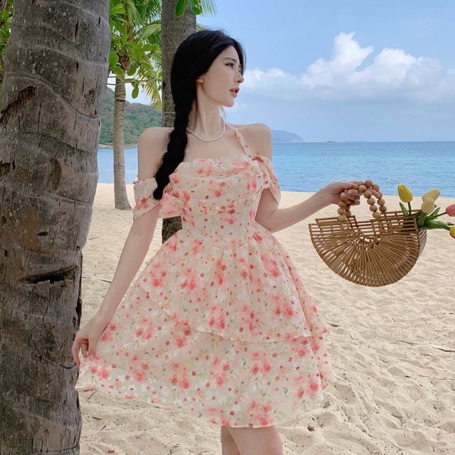 Cold-Shoulder Floral Mini A-Line Dress Cold-Shoulder Floral Mini A-Line Dress