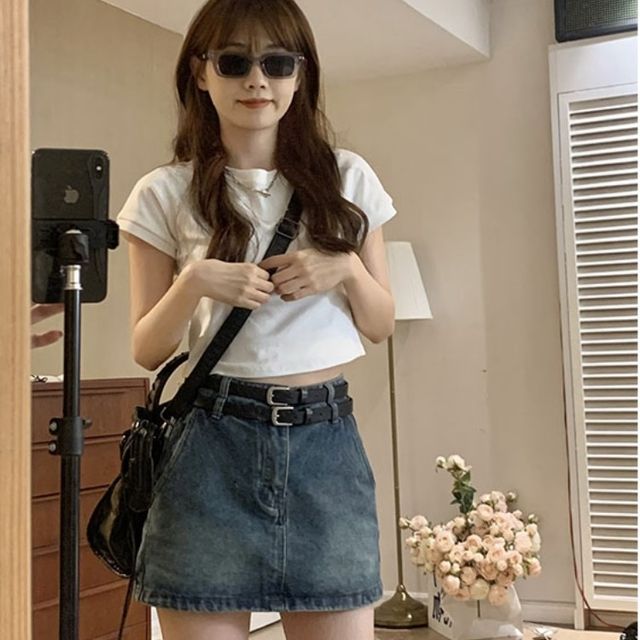 High Waist Jean Skirt Korea Fabflower High Rise Denim Mini A-Line