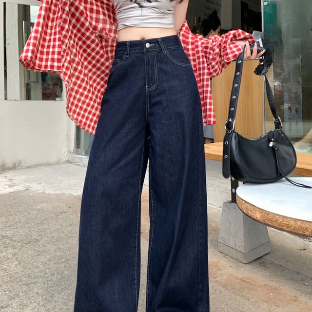 Gilmort-Mid Rise Washed Wide Leg Jeans