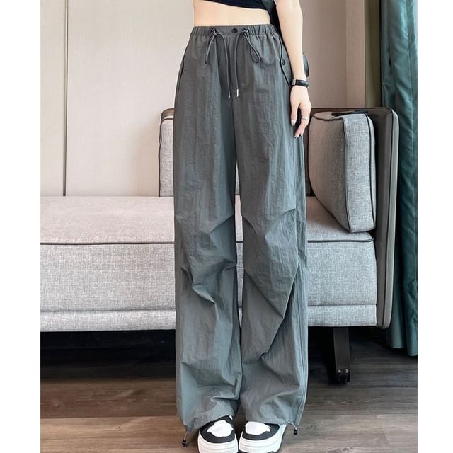 Dovitade-Mid Rise Plain Wide Leg Pants