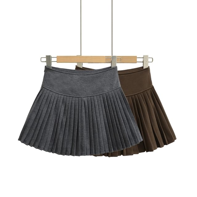 Ulark-High Rise Plain Pleated Mini A-Line Skirt