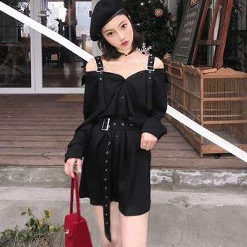 Black off the on sale shoulder shirt dress