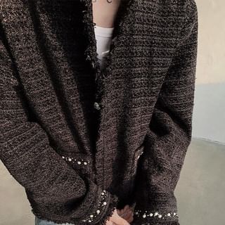 VEAZ-Fringed Beaded Button Jacket