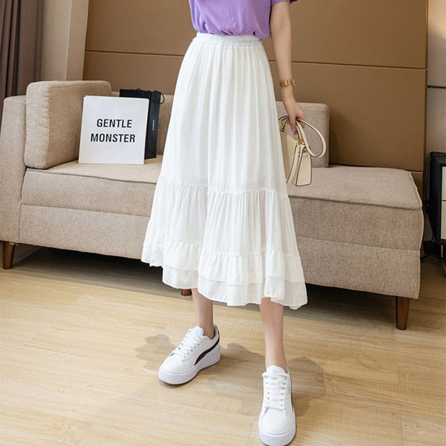 Everose-High Rise Plain Midi A-Line Skirt
